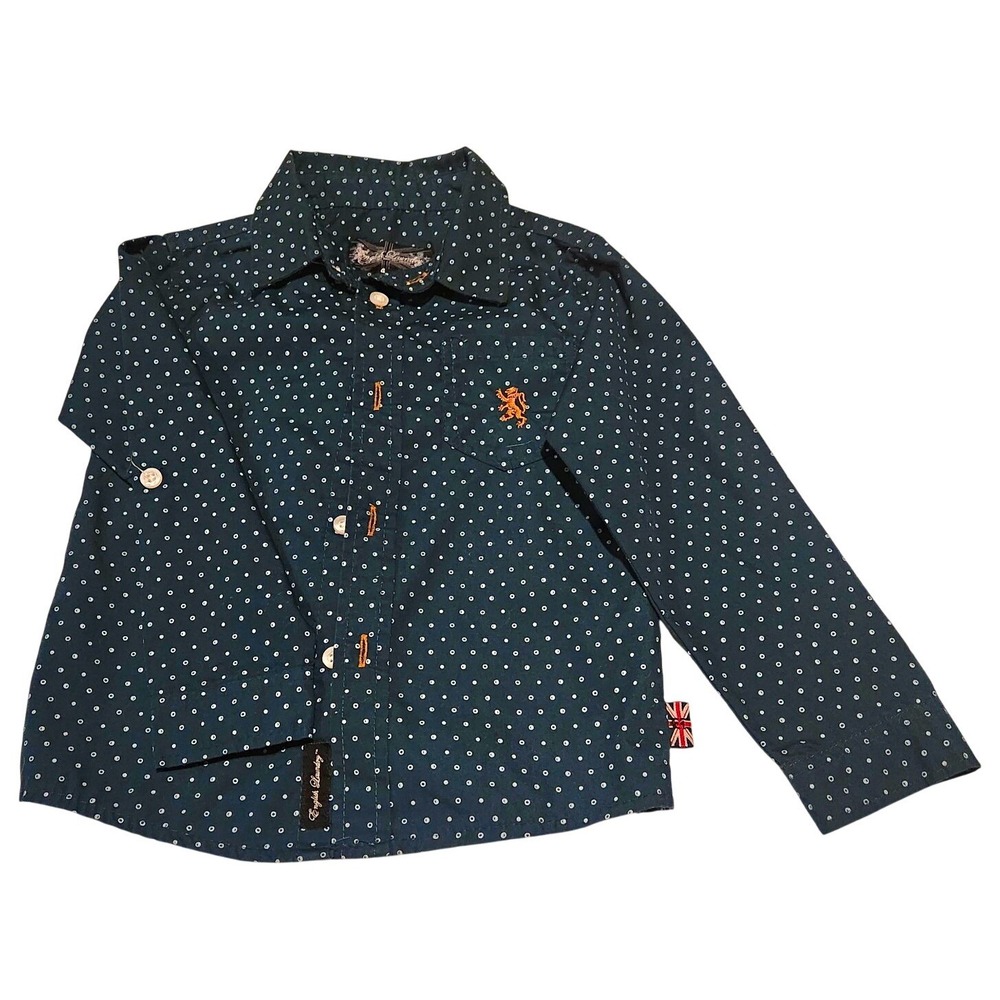 English Laundry Boys Green White Polka Dot Long Sleeve Button Up Shirt Size 4